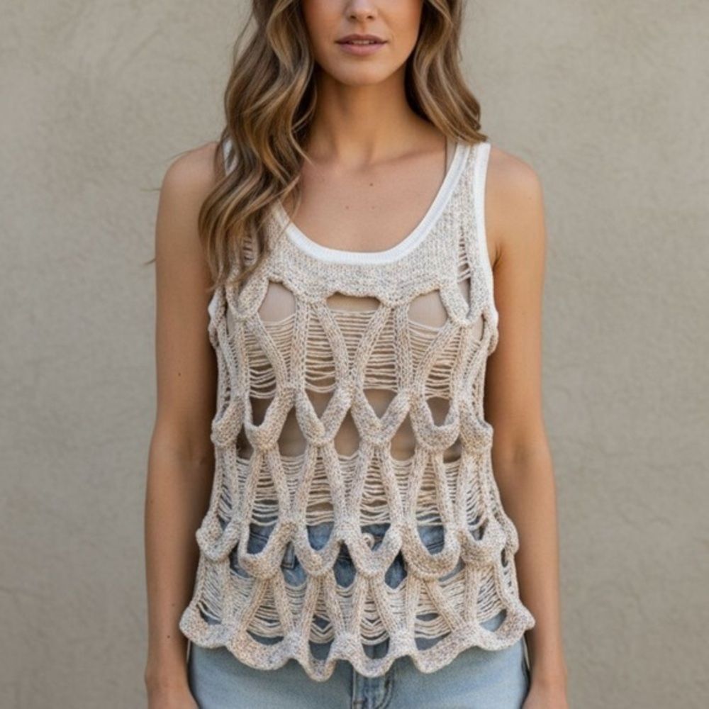 Boho Fairy Open knit Crochet Sweater Vest sleeveless layering small